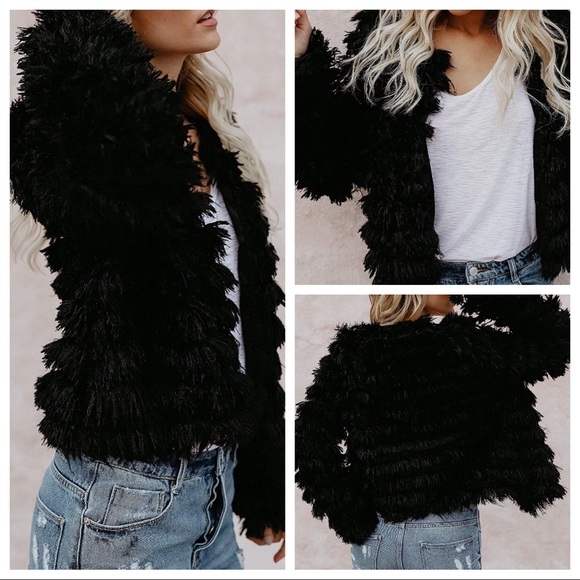 NWT Long Sleeve Shaggy Faux Fur Coat - Picture 5 of 5